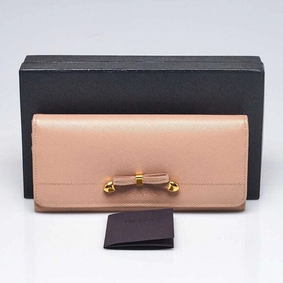 Prada Cammeo Saffiano Leather Bow Flap Wallet - Picture 1 of 9